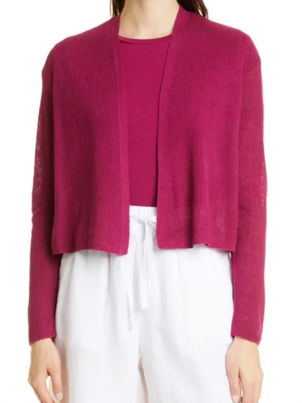 NWT Eileen Fisher Organic Linen Cotton Airy Tuck Cropped Cardigan Easy Fit Sz L